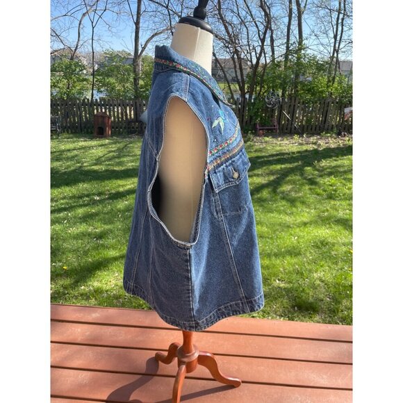 Bill Blass Womens Denim Vest 3X Floral Embroidery Button Front Cotton Blue NWT - Picture 7 of 9